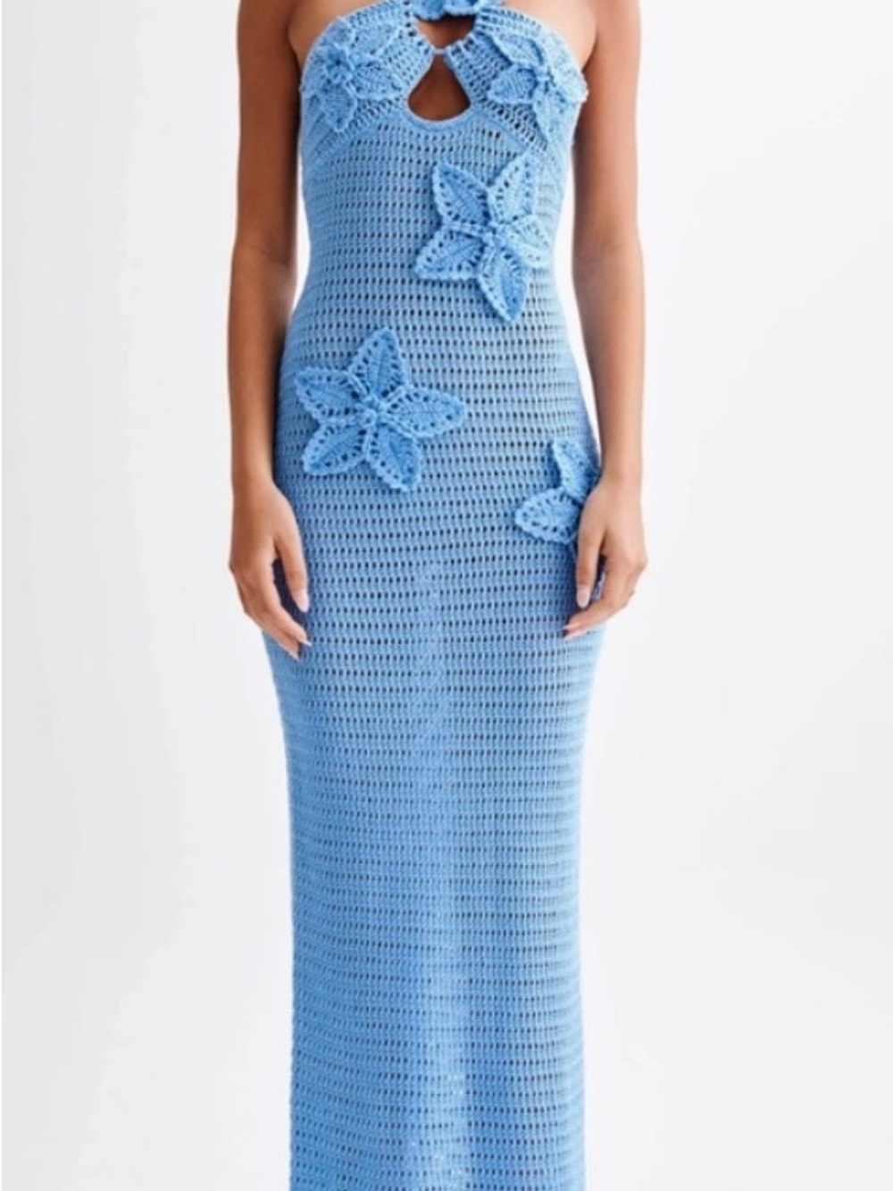 MESHKI Crochet Flower Cornflower Blue Maxi Dress